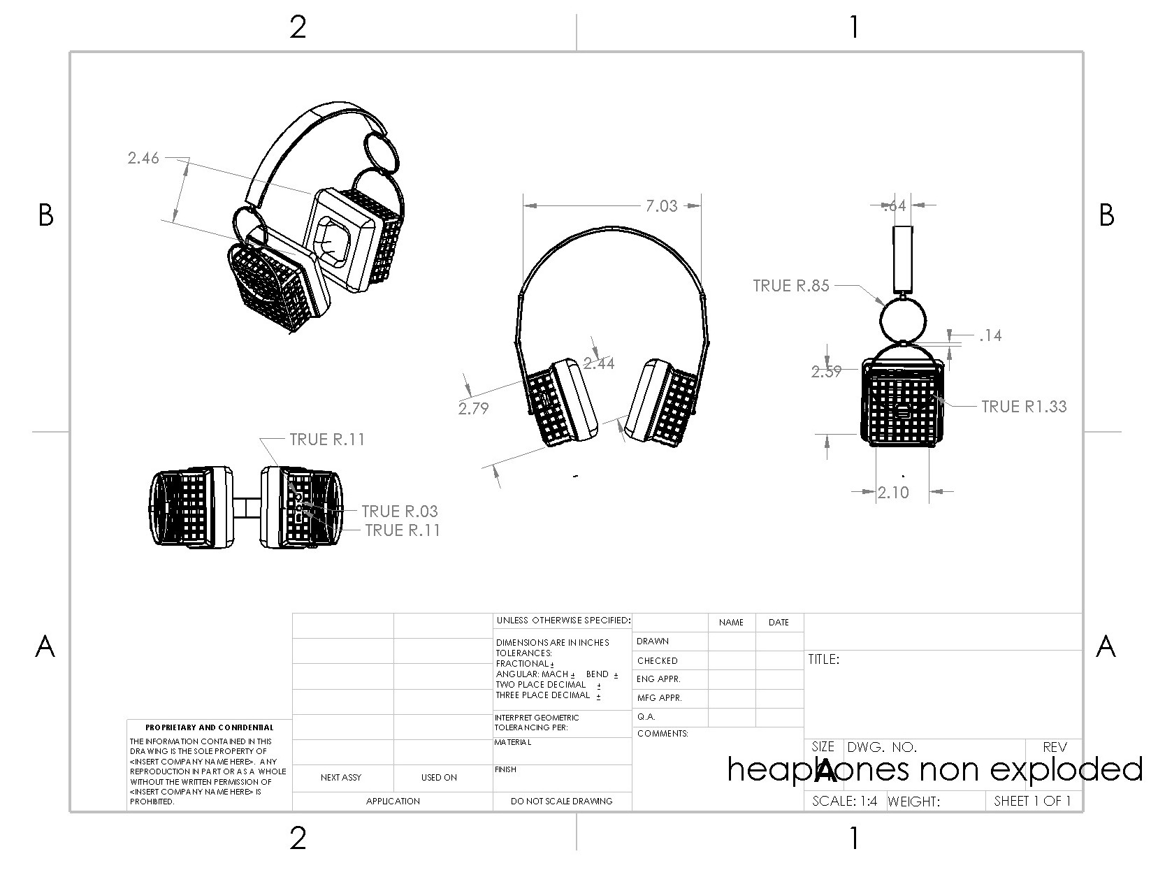 Headphones CAD drawing non exploded